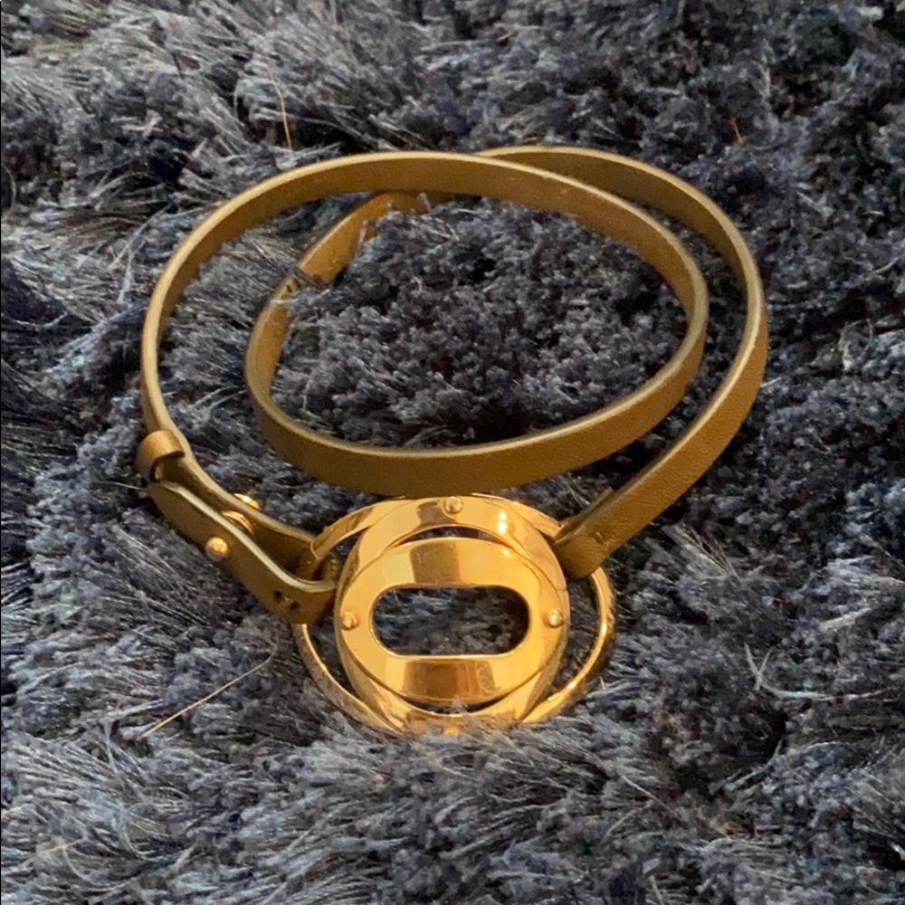 Grey leather wrap bracelet with emblem